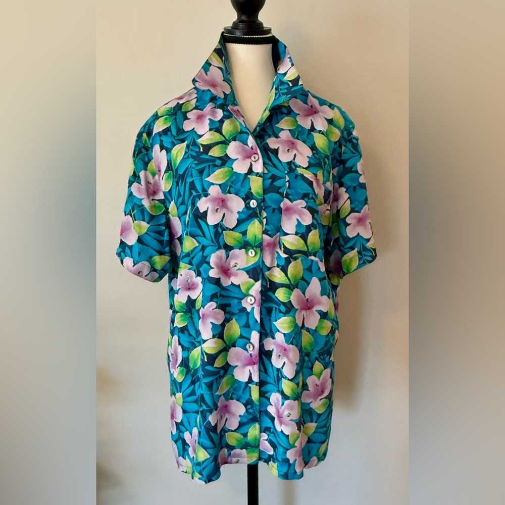 Silk Amanda Smith Floral Blouse - Blue and Pink